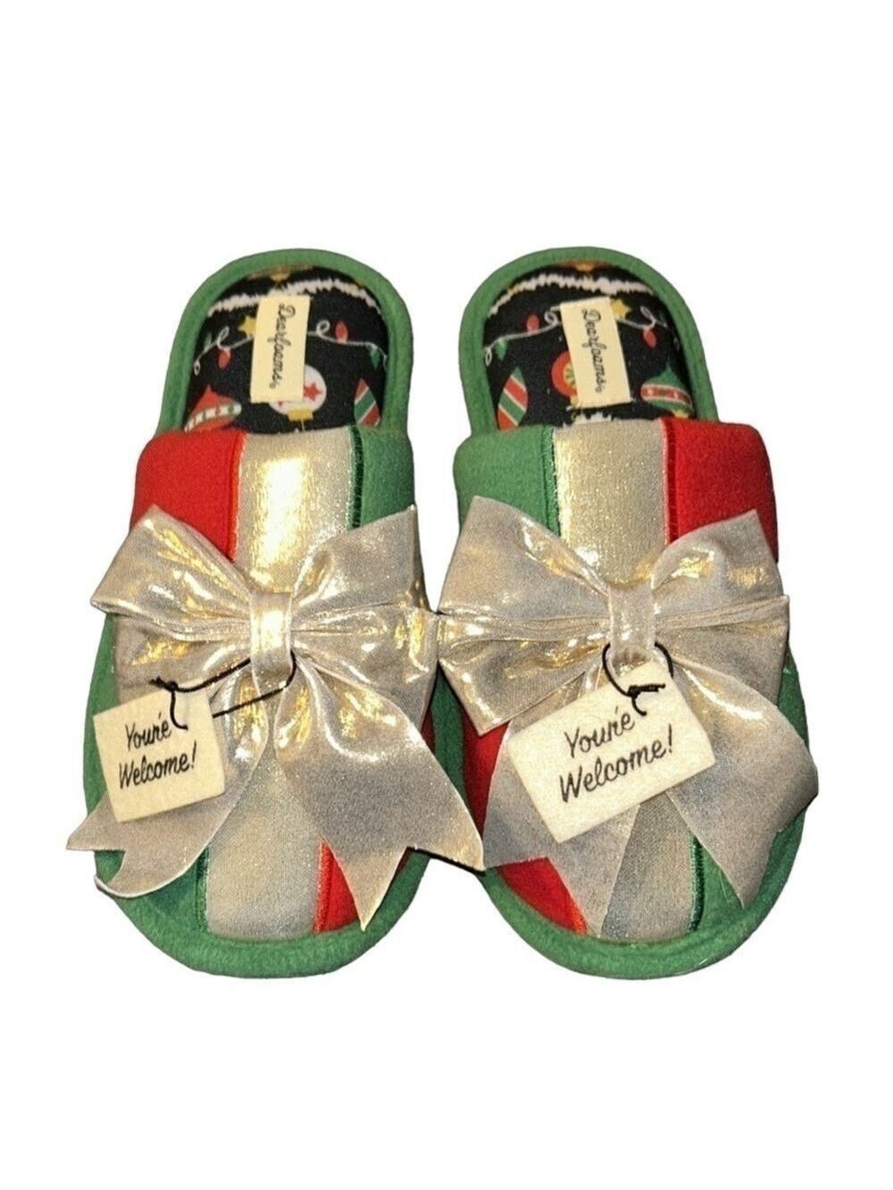 Dearfoams Women's Ugly Sweater Closed Toe Christmas Scuffs Slippers Size 8